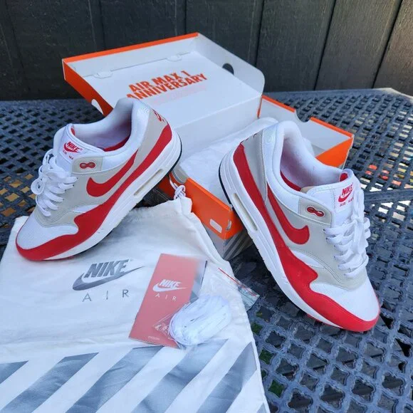 ❤️️SOLD!!!❤️ 1st Release 908375-100 Nike Air Max 1 OG Anniversary 'Red' - Picture 4 of 16